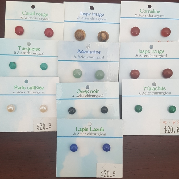Hand Crafted Jewelry - Lot of 10 New Stone Stud Earings